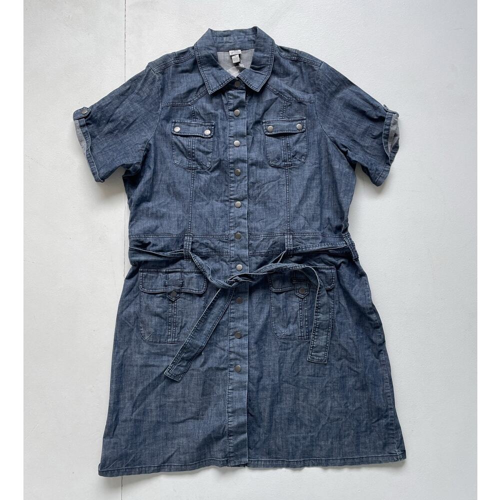 Vtg Y2K VENEZIA Blue Denim Snap Button Collared Dress / Sz 28 / Plus Size NWT